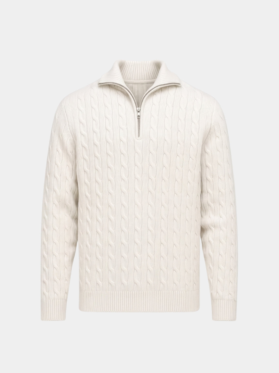 Premium Cable-Knit Zip Neck Sweater -
