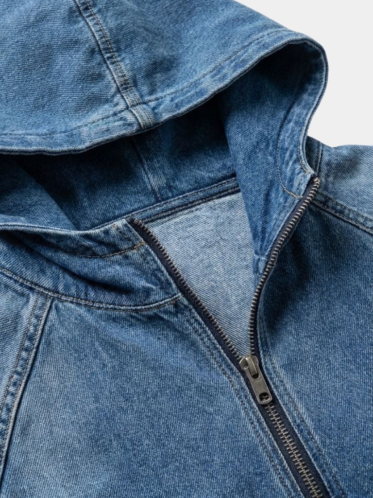 Artisan Denim Smock Quarter Zip Hooded Jacket -