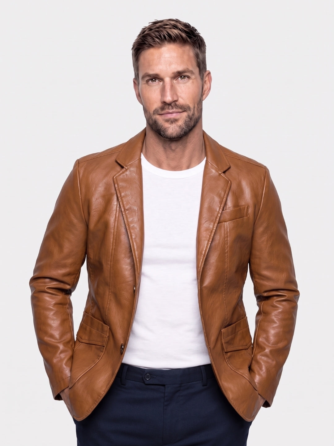 Bold Caramel Leather Jacket - Cross & Crown
