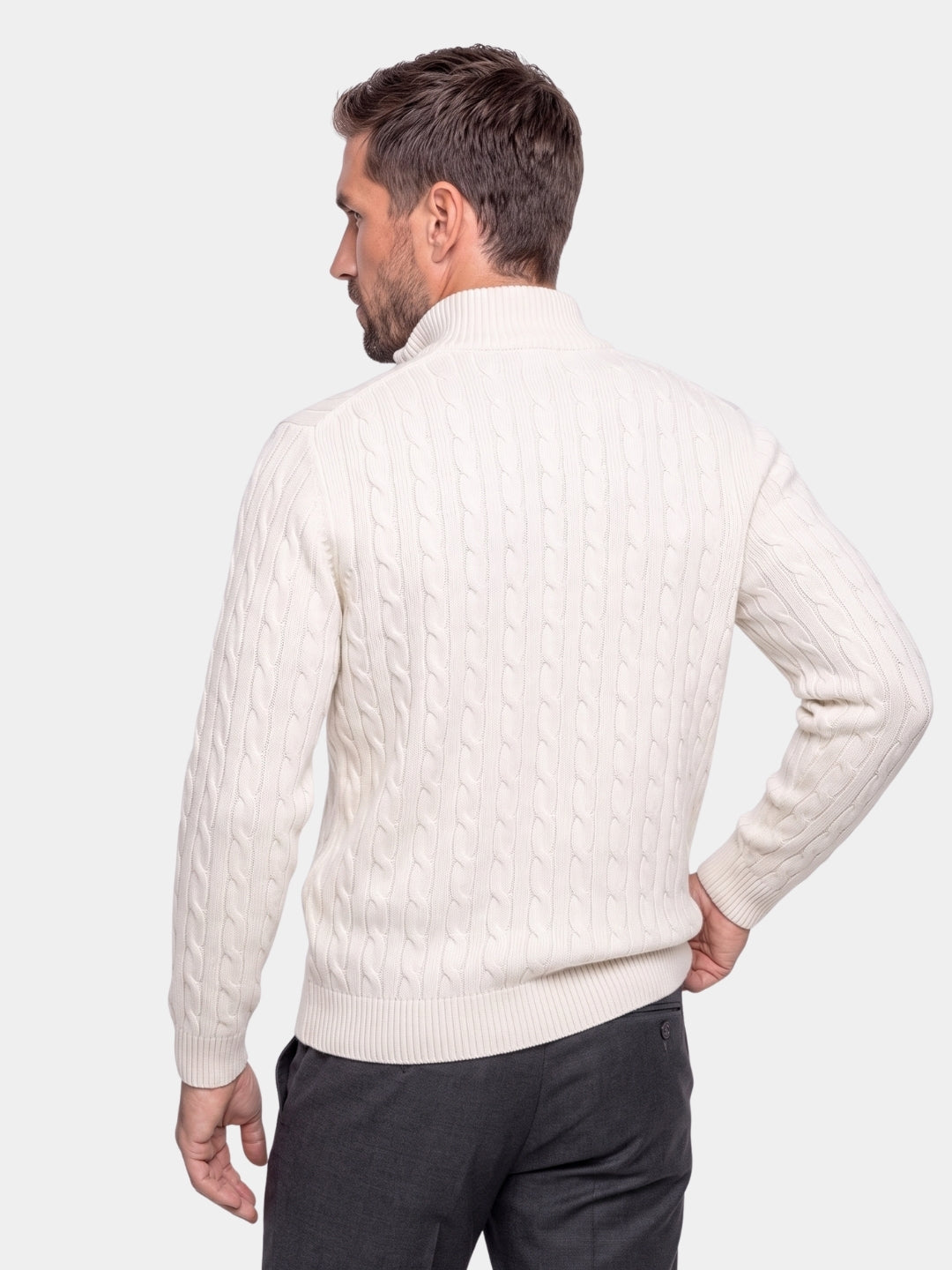 Premium Cable-Knit Zip Neck Sweater -