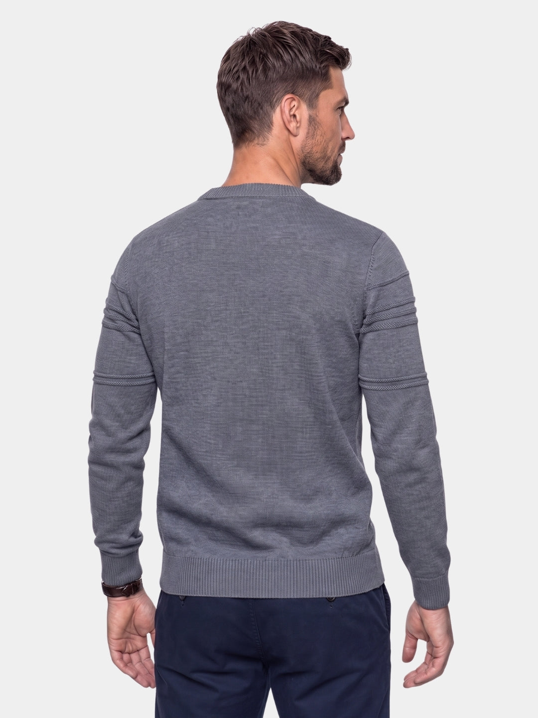 Cotton Knitted Stripped Crew Neck Pullover Sweater -