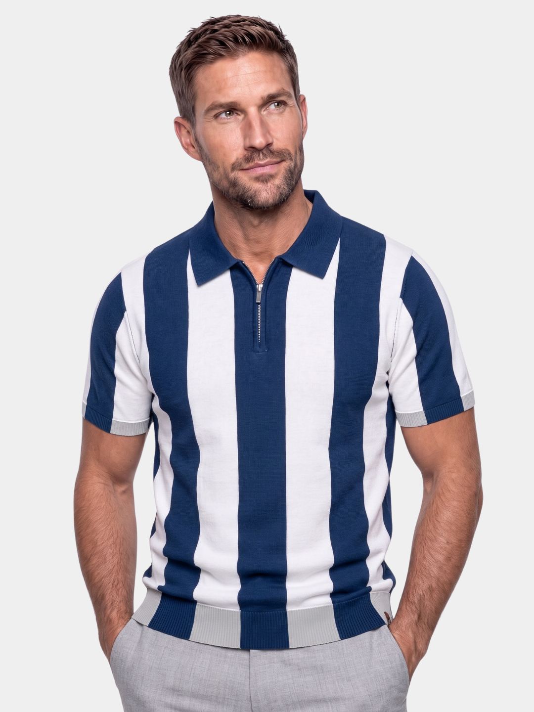 Navy Stripe Polo - Cross & Crown