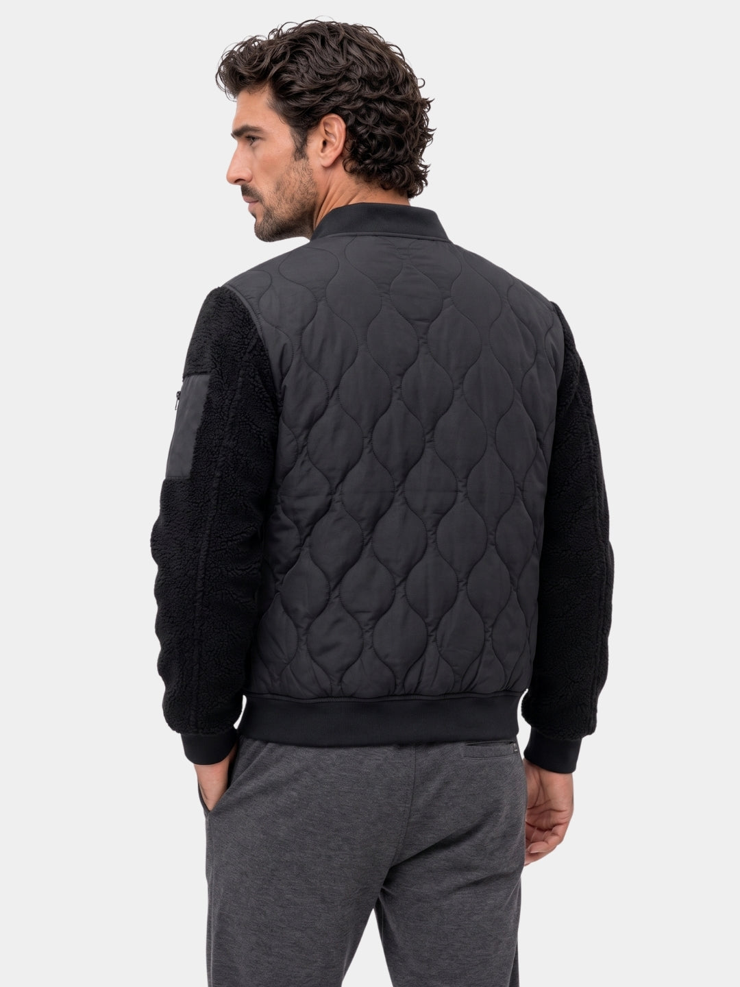 Sherpa Sleeves Padded Bomber Jacket -