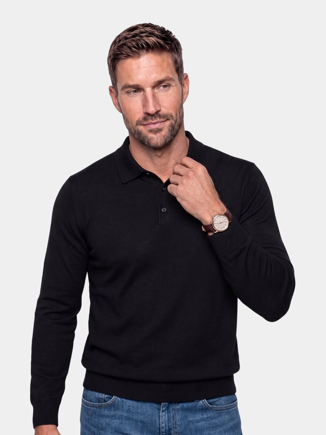 Wool Knit Button Up Polo Pullover -