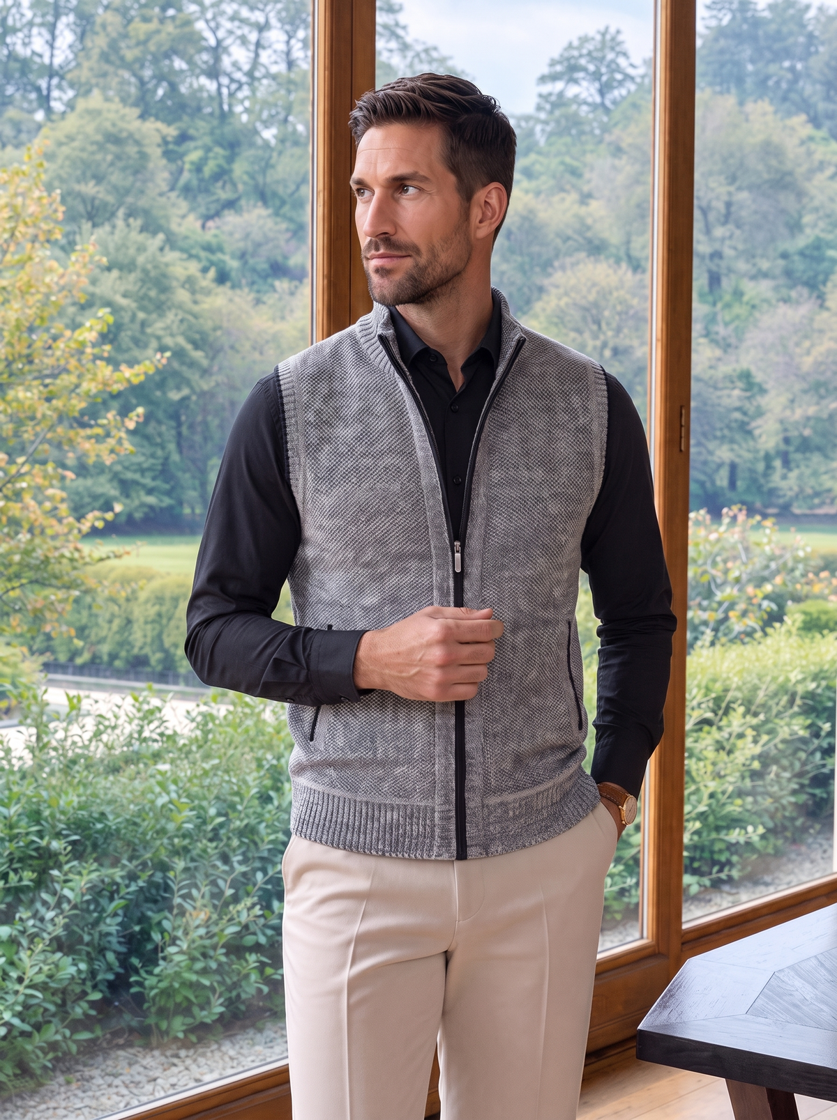 Elegant Full-Zip Sweater Vest -