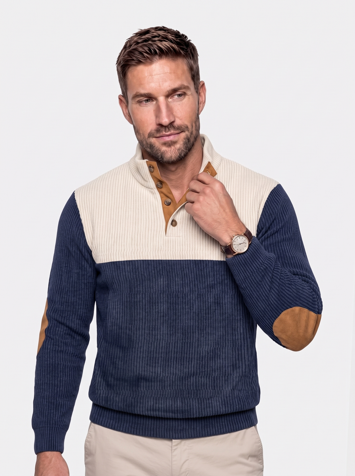 High Collar Corduroy Retro Pullover