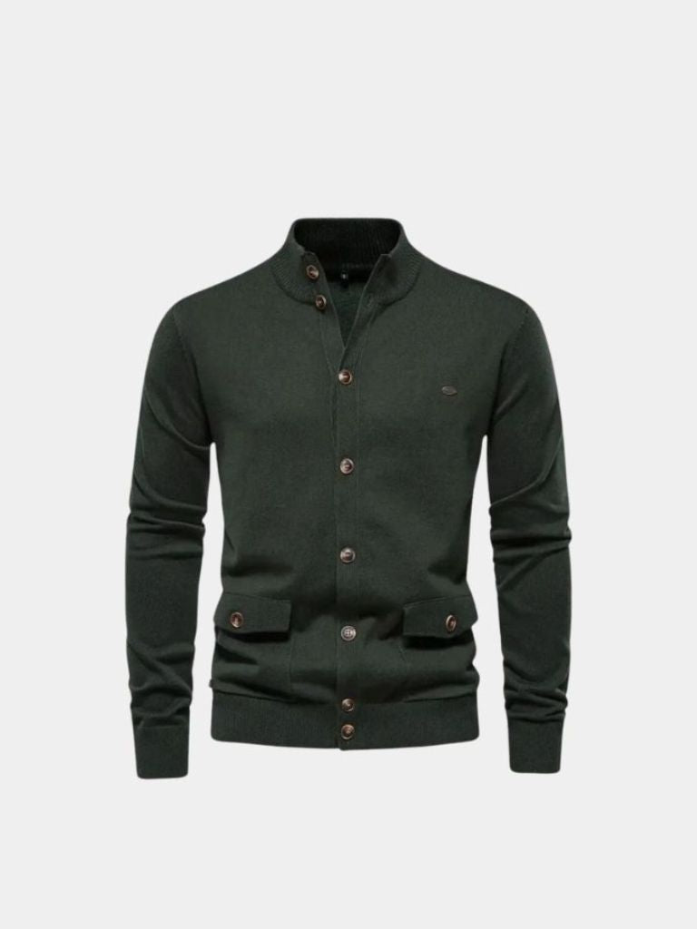 Knitted Stand Collar Cotton Cardigan -
