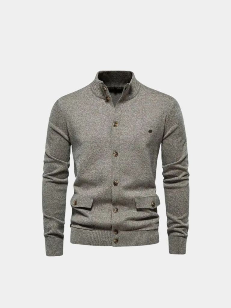 Knitted Stand Collar Cotton Cardigan -