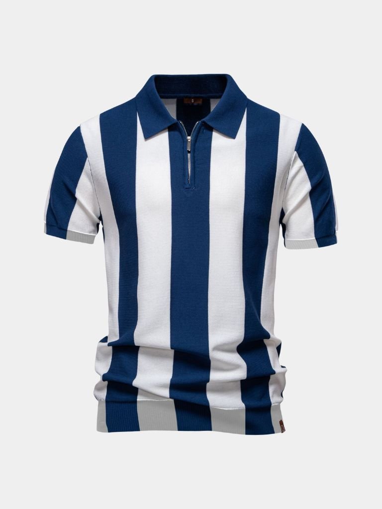 Navy Stripe Polo - Cross & Crown