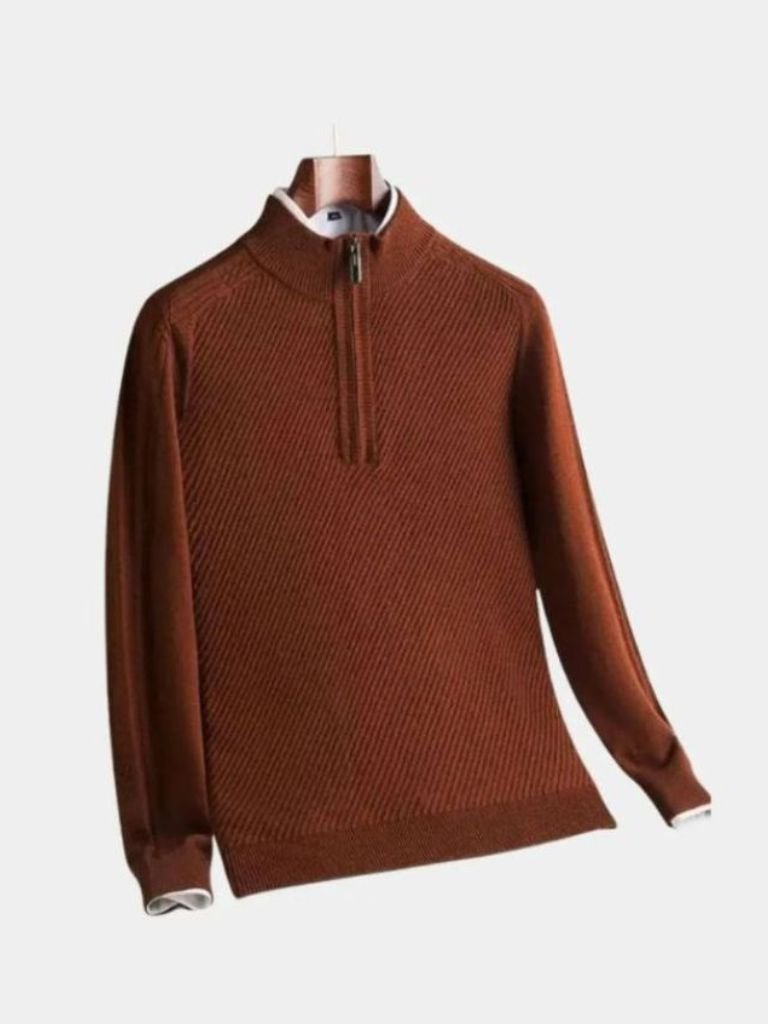 Stripe Quarter Zip Wool Sweater -Nikiam