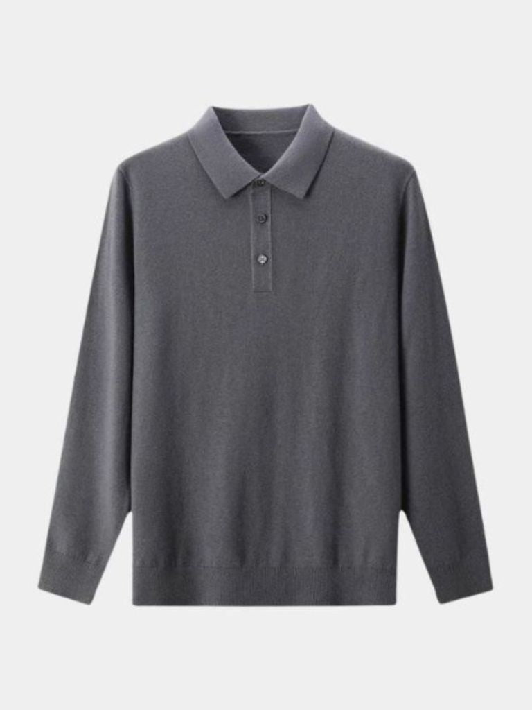 Wool Knit Button Up Polo Pullover -