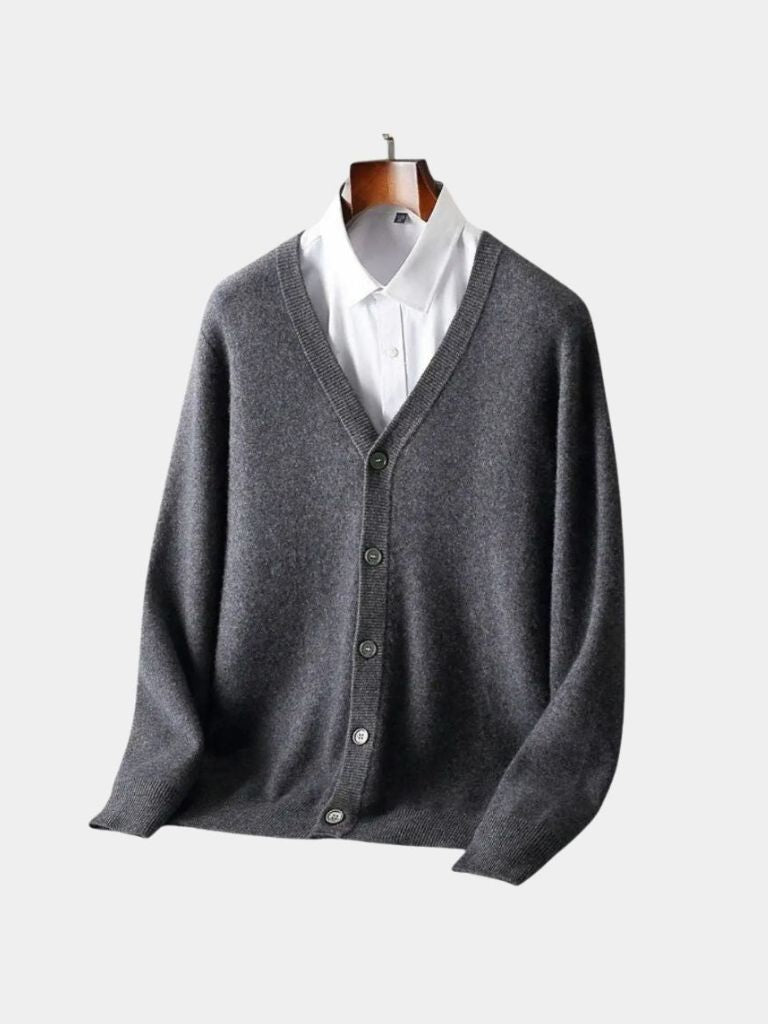 100% Merino Wool V Neck Knitwear Cardigan Sweater -
