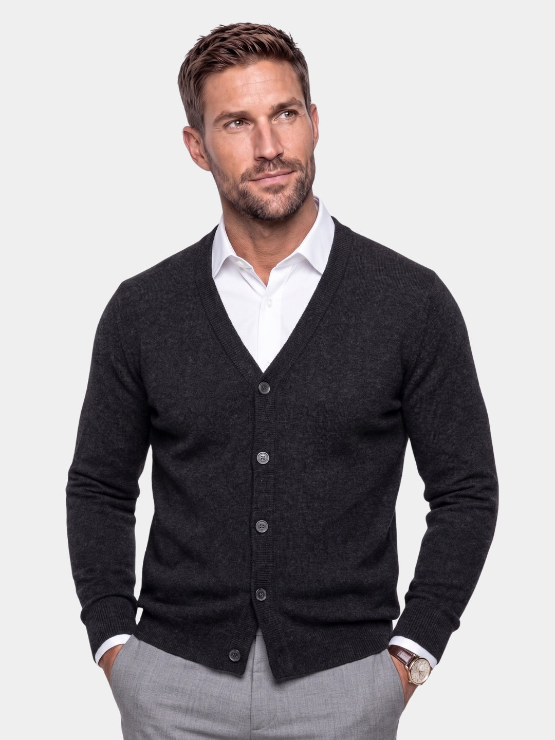100% Merino Wool V Neck Knitwear Cardigan Sweater -