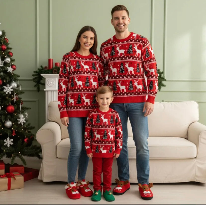 Christmas Reindeer Wool Sweater for Parents and Children Nikiam