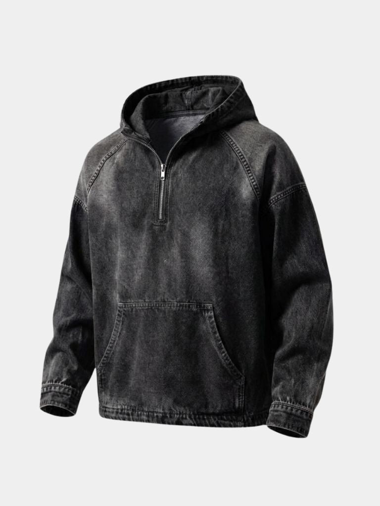 Artisan Denim Smock Quarter Zip Hooded Jacket -
