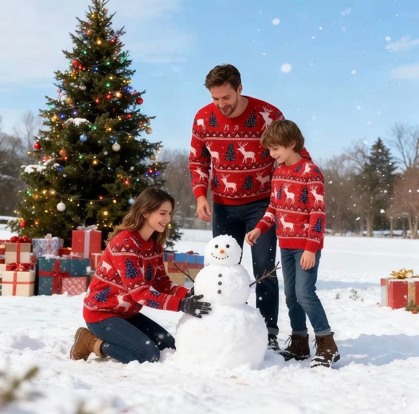 Christmas Reindeer Wool Sweater for Parents and Children Nikiam