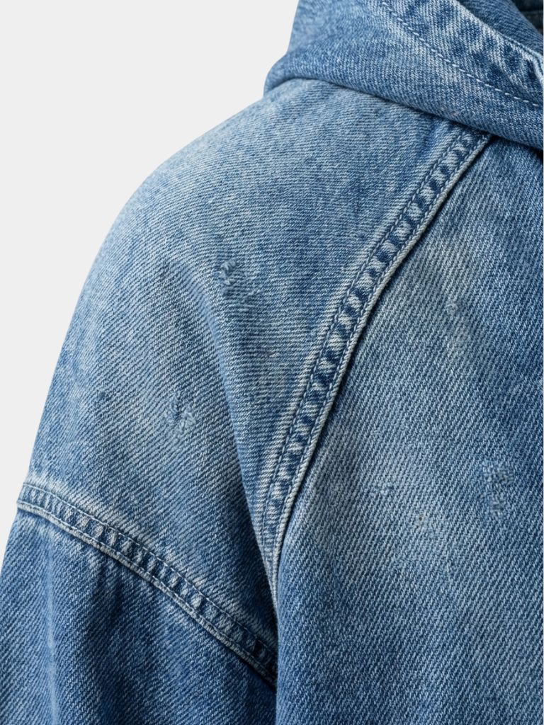 Artisan Denim Smock Quarter Zip Hooded Jacket -