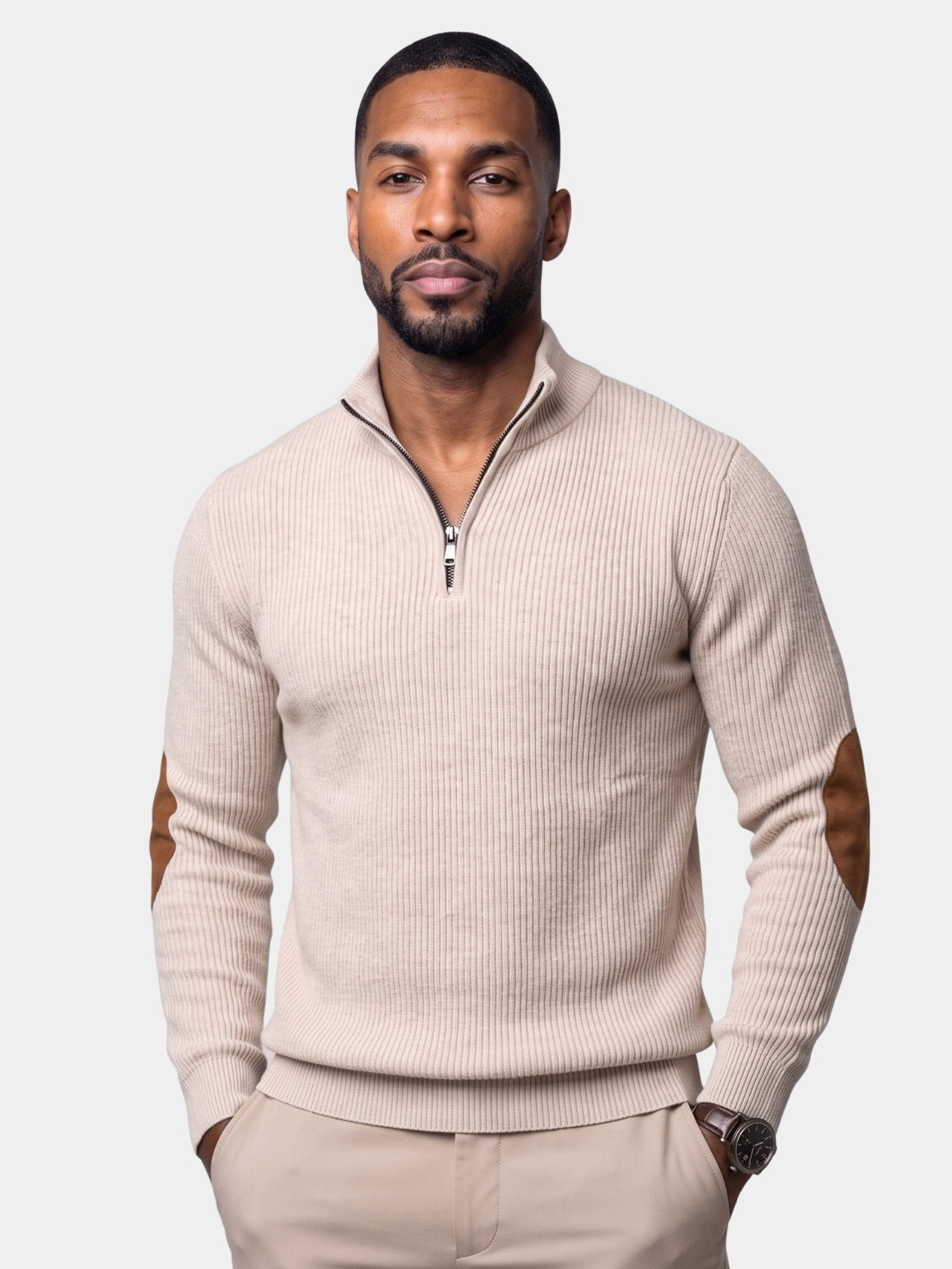 High Collar Quarter Zip Corduroy Pullover -