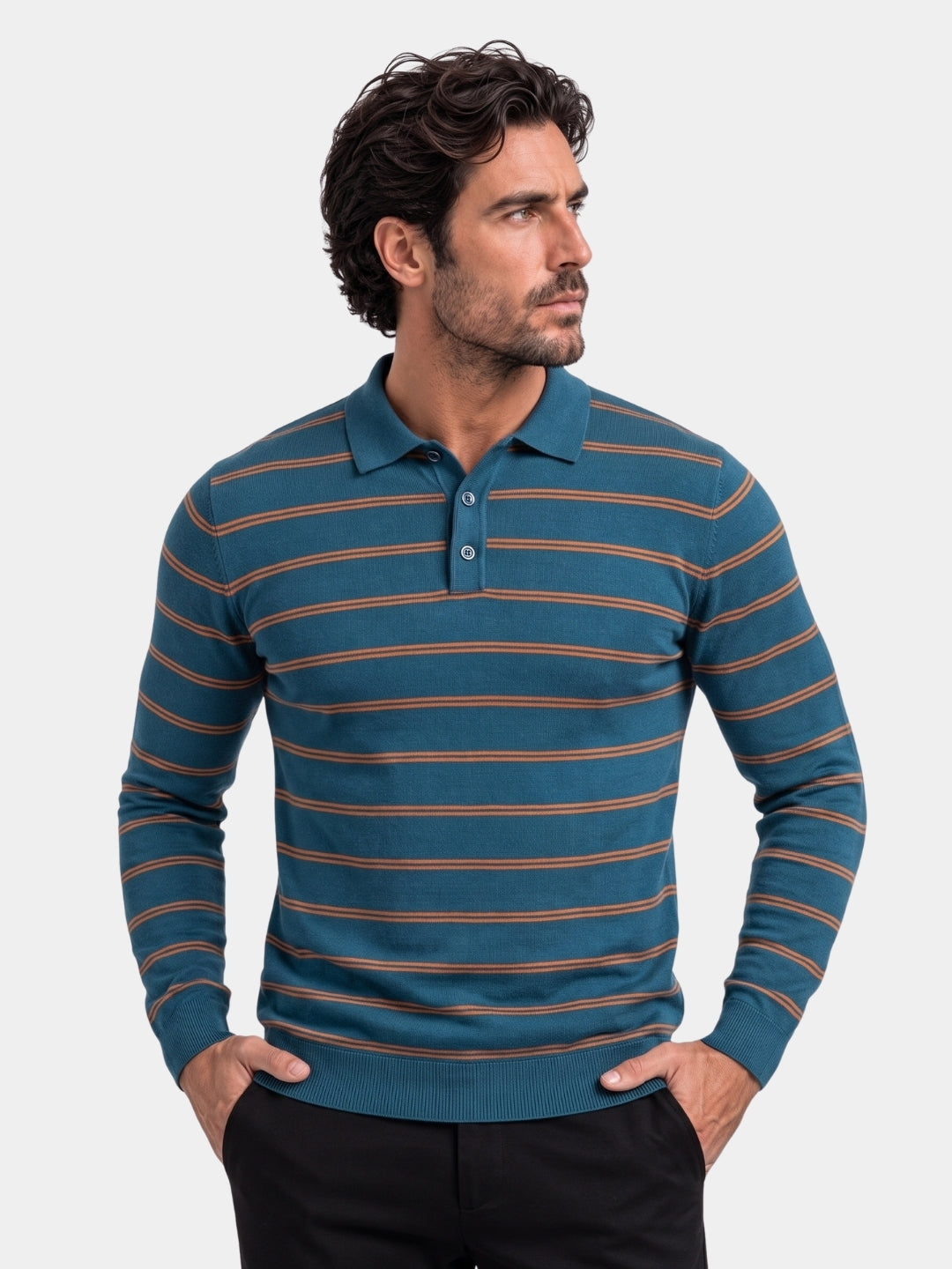 Navy Sunset Striped Polo - Cross & Crown