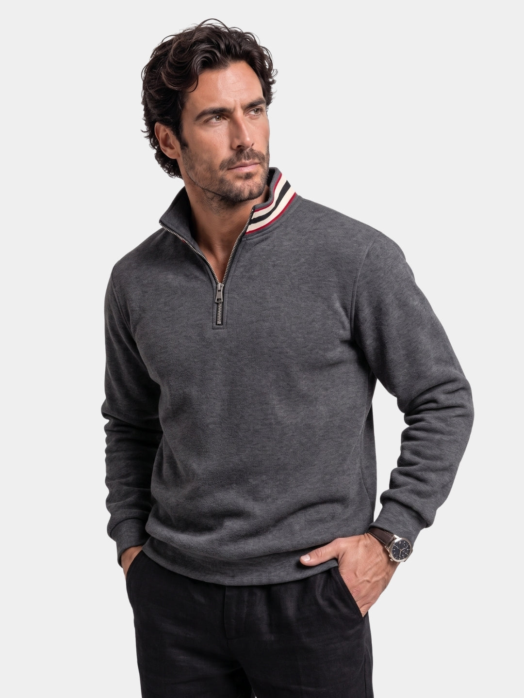 Regent Striped High Collar Pullover -