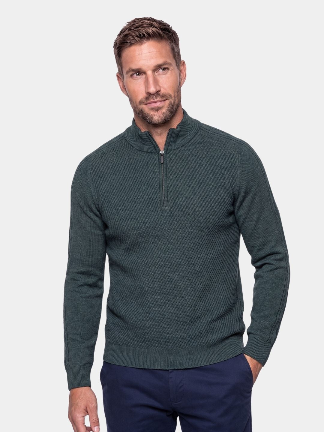 Stripe Quarter Zip Wool Sweater -Nikiam