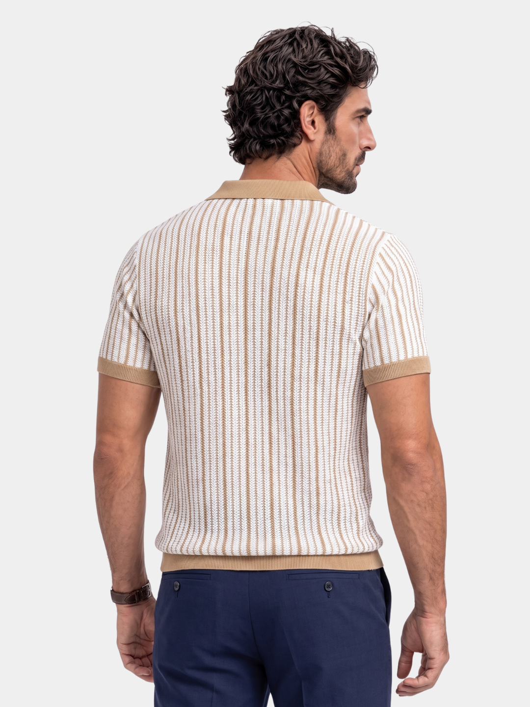 Striped Knit Polo Shirt - Cross & Crown