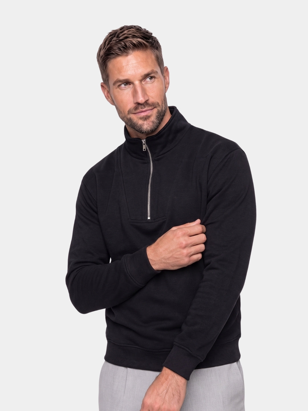 Zip Black Lapel Sports Sweatshirt -