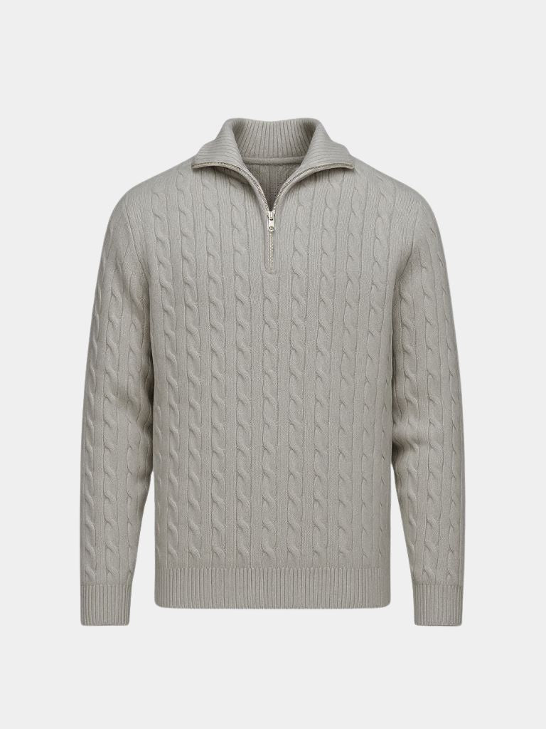 Premium Cable-Knit Zip Neck Sweater -