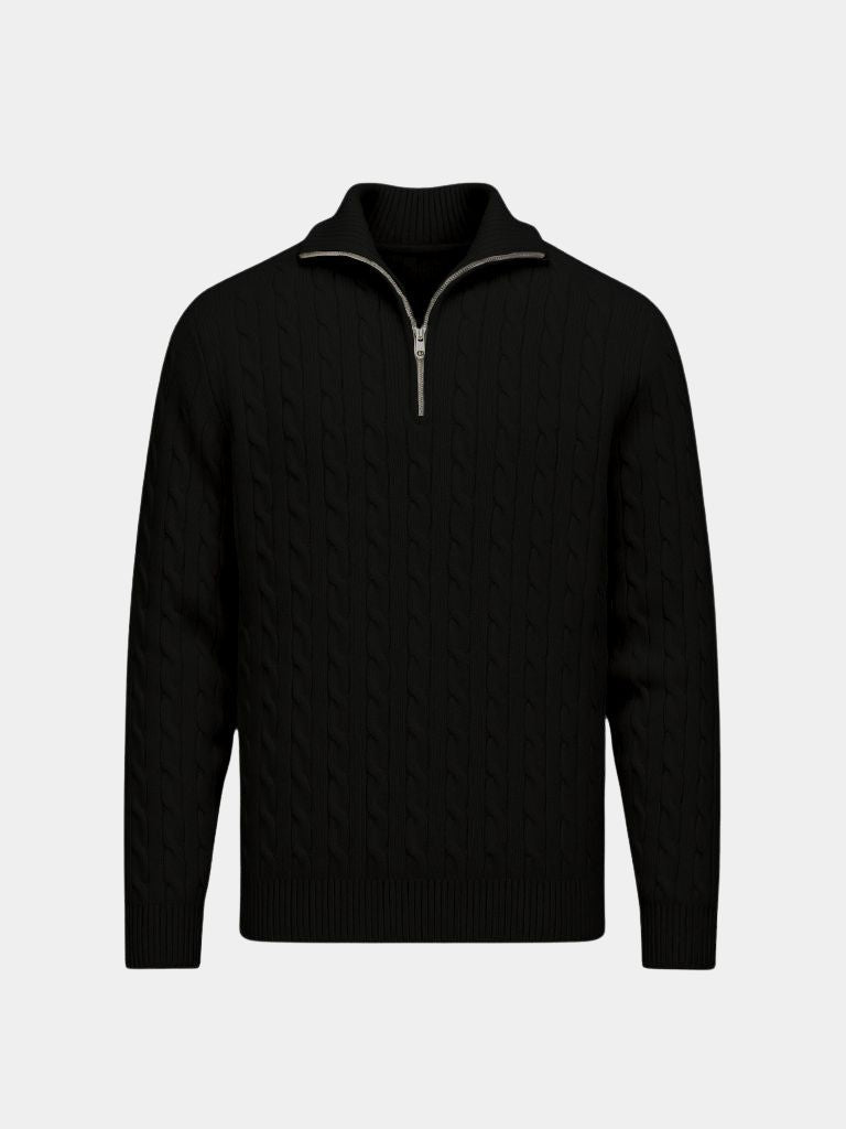 Premium Cable-Knit Zip Neck Sweater -