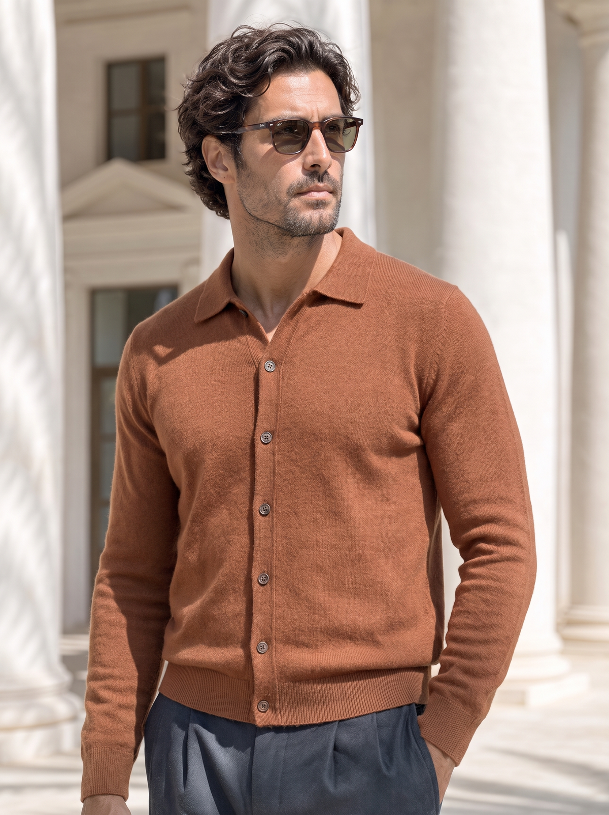 100% Cashmere Polo Cardigan -