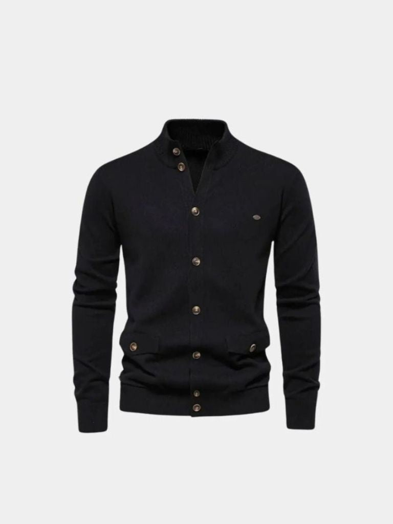 Knitted Stand Collar Cotton Cardigan -