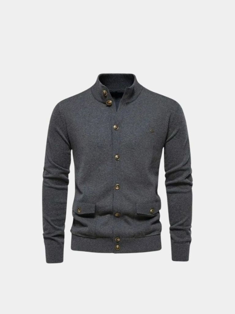 Knitted Stand Collar Cotton Cardigan -