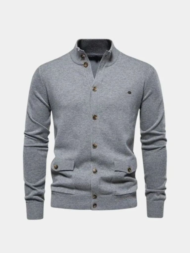 Knitted Stand Collar Cotton Cardigan -