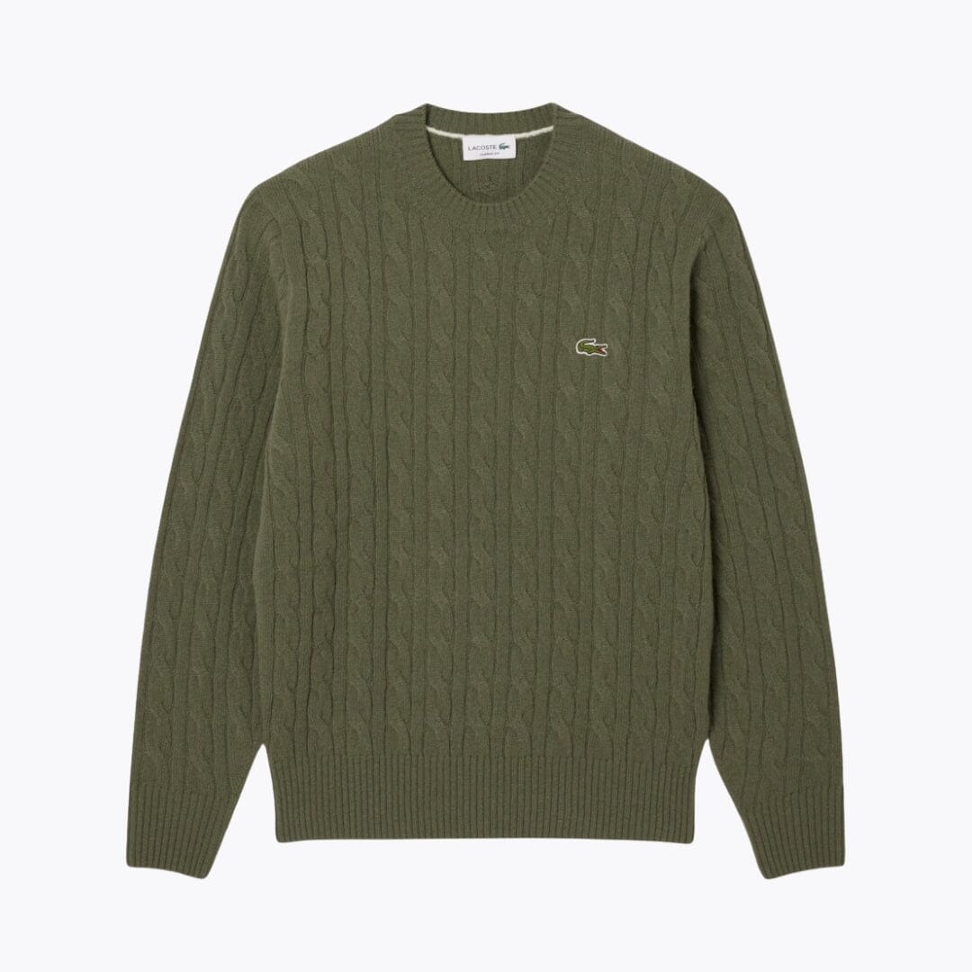 LC Cable Knit Carded Wool Crew Neck Sweater Nikiam