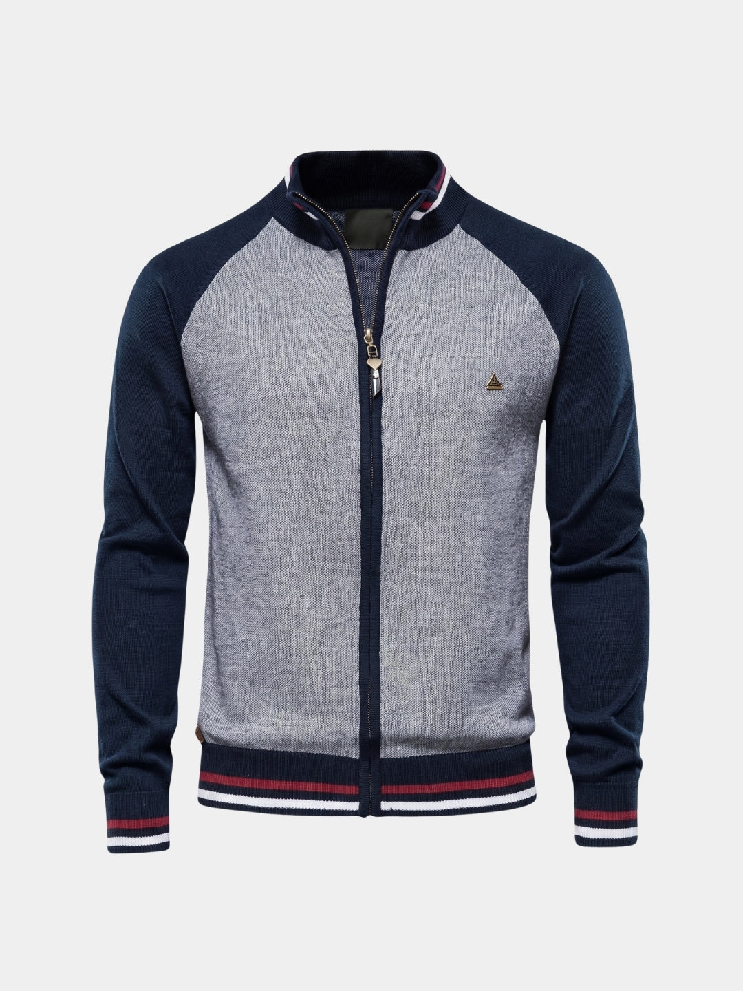 Zipper Color Block Standing Collar Cardigan Sweater