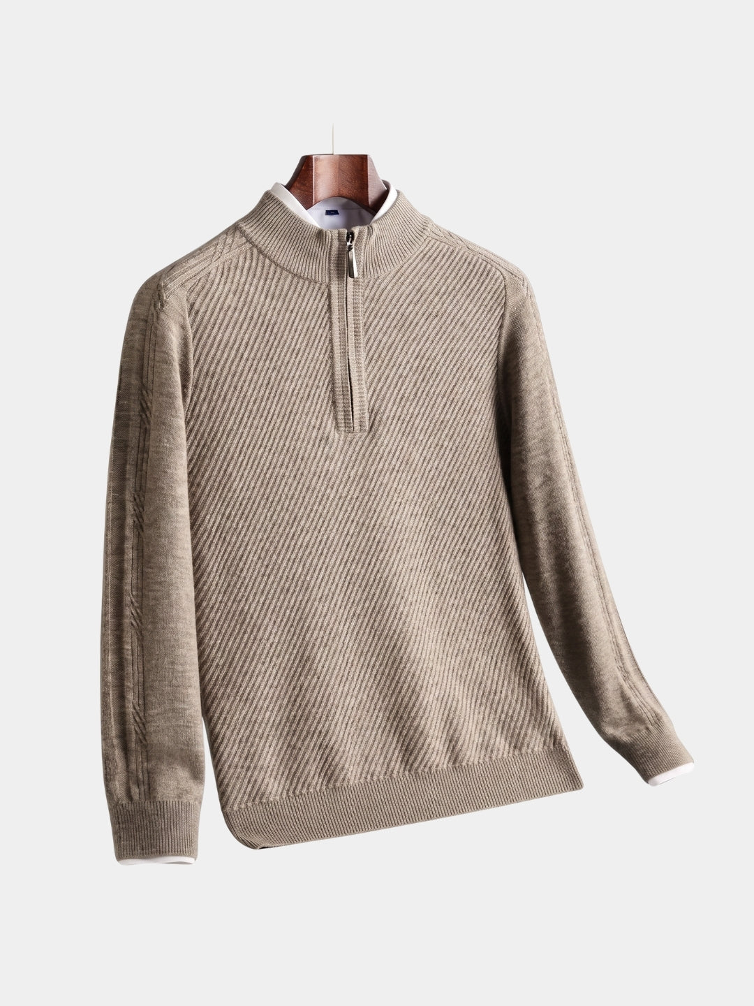 Stripe Quarter Zip Wool Sweater -Nikiam
