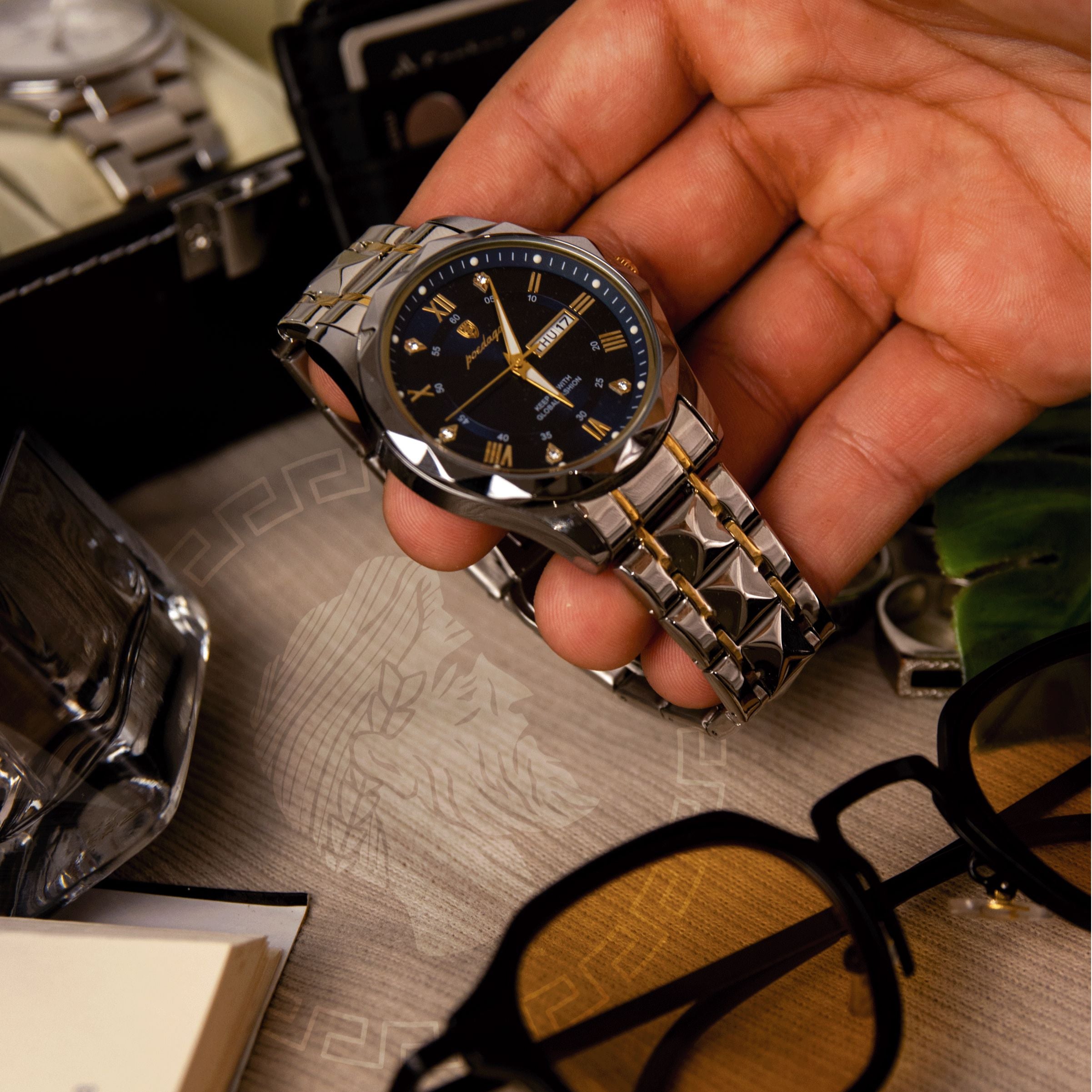 POEDAGAR Luminous Steel 40mm Watch - Water Resistant | Transferred steel Nikiam