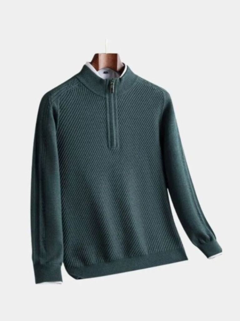 Stripe Quarter Zip Wool Sweater -Nikiam