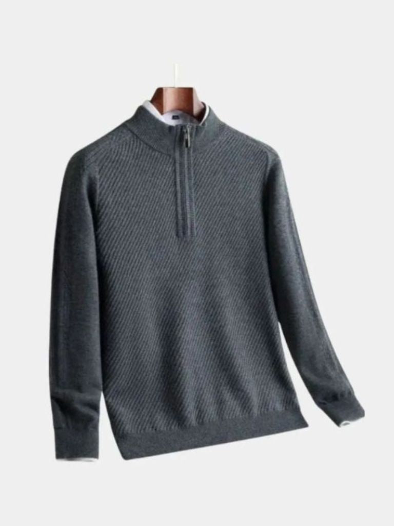Stripe Quarter Zip Wool Sweater -Nikiam