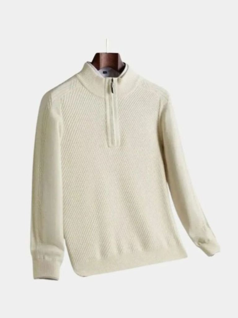 Stripe Quarter Zip Wool Sweater -Nikiam