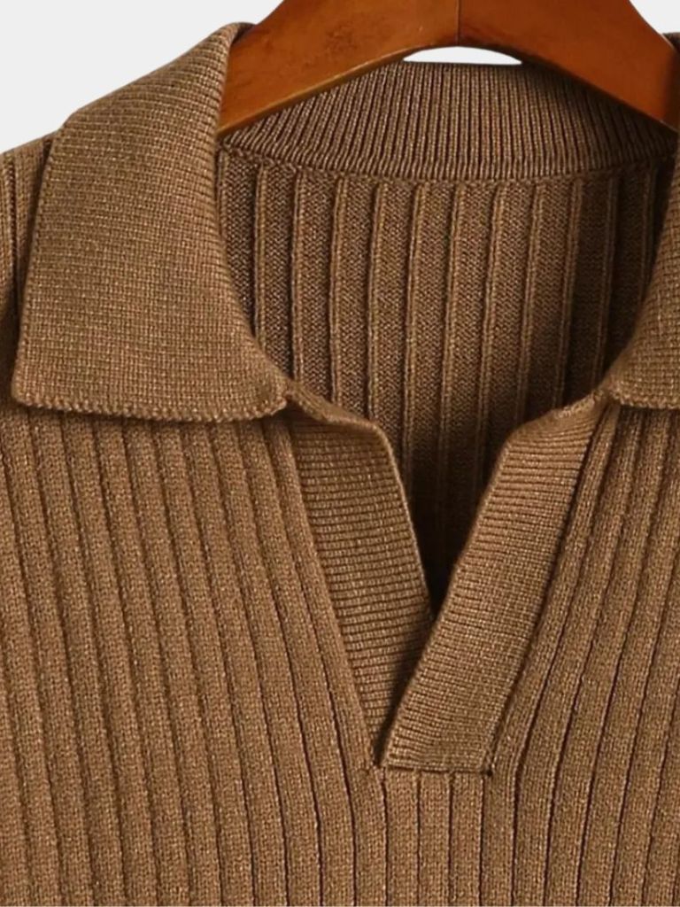 V-Neck Polo Pullover Ribbed- Nikiam